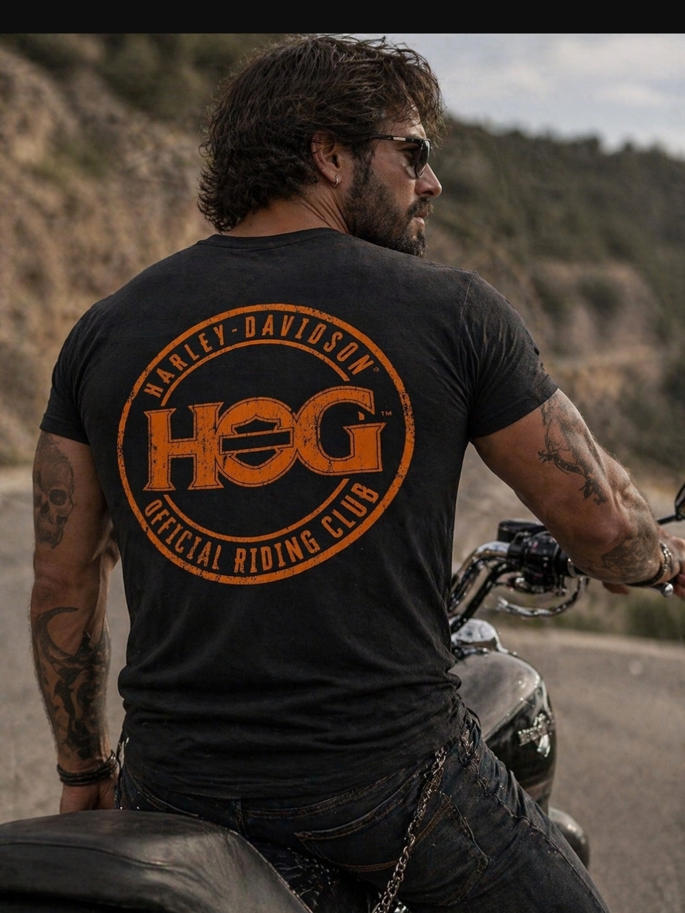 Harley-Davidson Black Short Sleeve Tee with Orange H.O.G. Back Graphic